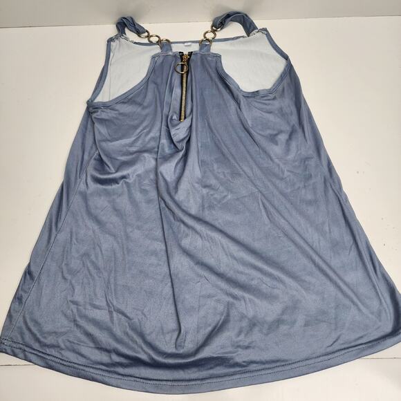 Dusty Blue Gray Zipper Decorative Strappy Tank Top Women's Size L - Picture 1 of 6